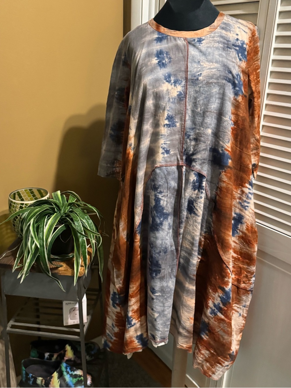 Tulip Tie-Dye top/ mini Dress in Rust, Navy & Gray
